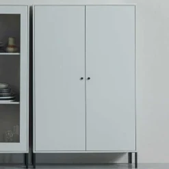Wohnen Vitrinen<Schrank in Hellgrau und Schwarz - Aturin