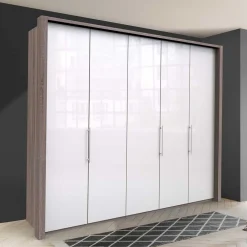 Wohnen Kleiderschränke|Schränke<Schrank in Weiß Glas & Eiche Dunkel - Empresian