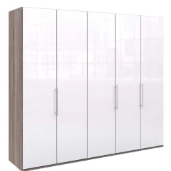 Wohnen Kleiderschränke|Schränke<Schrank in Weiß Glas & Eiche Dunkel - Empresian