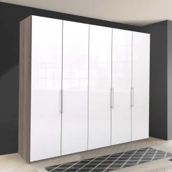 Wohnen Kleiderschränke|Schränke<Schrank in Weiß Glas & Eiche Dunkel - Empresian