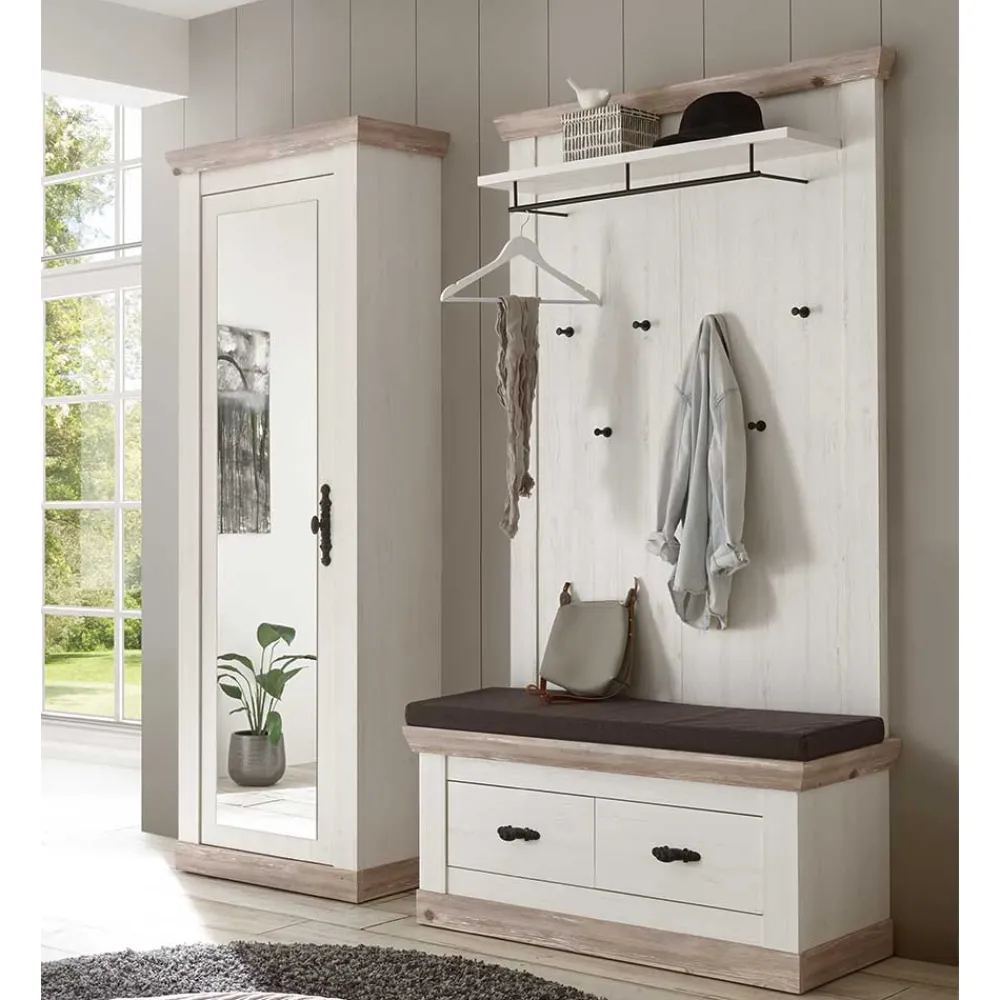 Wohnen Garderoben<Schrank mit Spiegeltür & Garderobe - Nedita (dreiteilig)