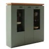 Wohnen Highboards|Vitrinen<Schrank Vitrine in Graugrün und Eiche - Kwin