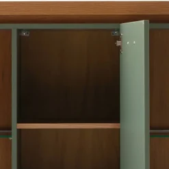 Wohnen Highboards|Vitrinen<Schrank Vitrine in Graugrün und Eiche - Kwin