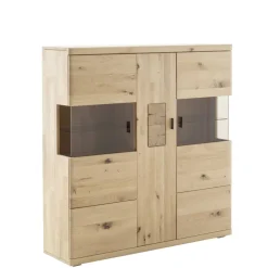 Wohnen Highboards|Vitrinen<Schrankvitrine aus hellem Asteiche Massivholz - Losiamos