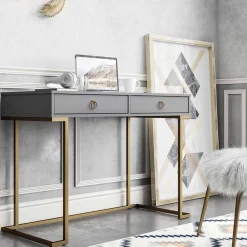 Wohnen Tische<Schreibtisch in Grau und Messing - Woman