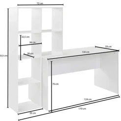 Wohnen Tische<Schreibtisch mit Regal 6 Fächer in Weiß - Intora