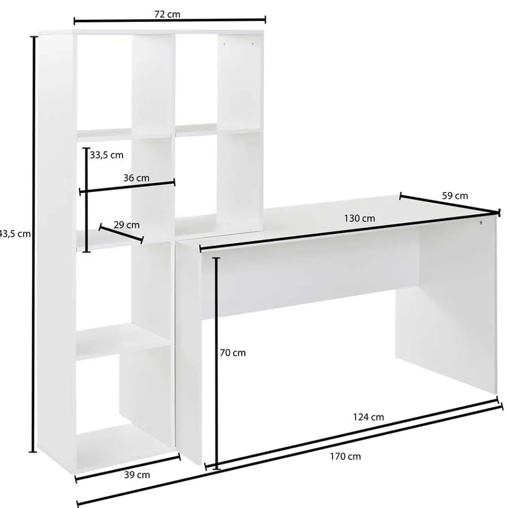 Wohnen Tische<Schreibtisch mit Regal 6 Fächer in Weiß - Intora