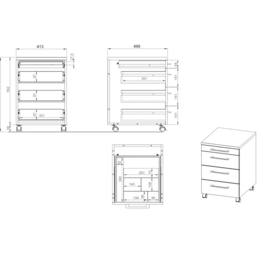 Wohnen Tische<Schreibtisch mit Rollcontainer Set - Chilena (zweiteilig)