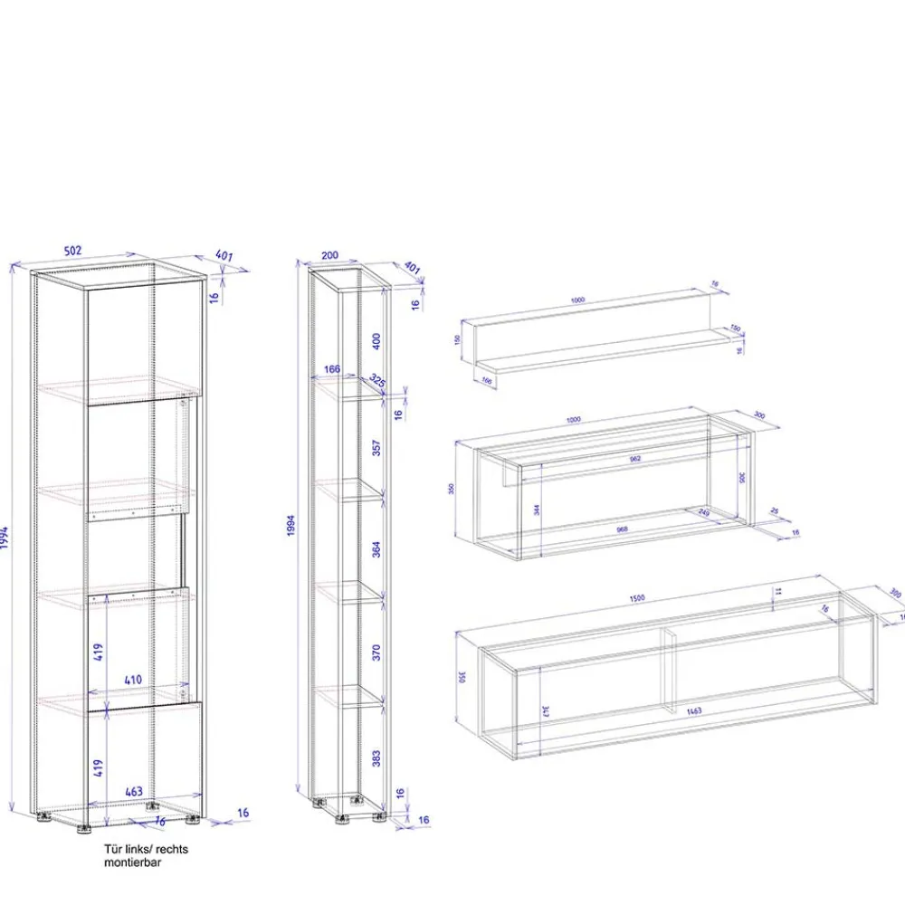 Wohnen Wohnwände<Schränke & Wandboard Wohnzimmer Set - Ahilav (fünfteilig)