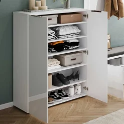 Wohnen Garderoben<Schuhschrank & Spiegel Set in Weiß - Kofi (zweiteilig)