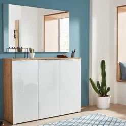 Wohnen Garderoben<Schuhschrank & Wandspiegel Set Reestyl in Eiche Dekor (zweiteilig)