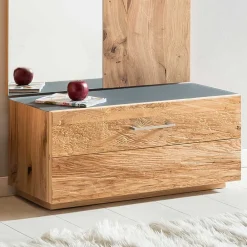 Wohnen Kommoden<Schuhschrank mit Balkeneiche Furnier Macusos & Glasplatte Anthrazit