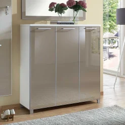 Wohnen Highboards|Kommoden<Schuhschrank Srocca in Taupe Weiß Glas beschichtet