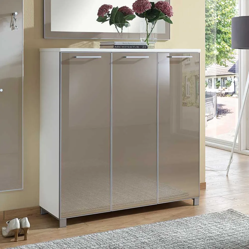 Wohnen Highboards|Kommoden<Schuhschrank Srocca in Taupe Weiß Glas beschichtet