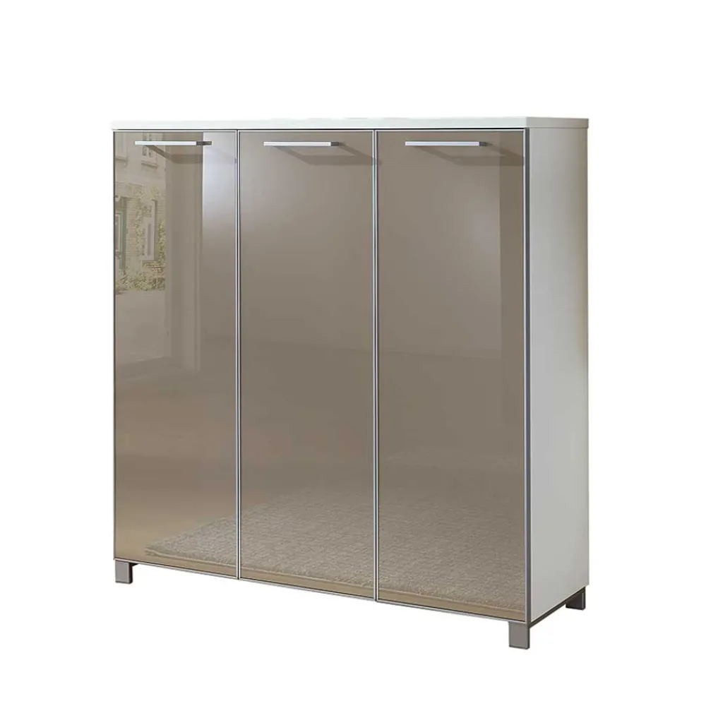 Wohnen Highboards|Kommoden<Schuhschrank Srocca in Taupe Weiß Glas beschichtet
