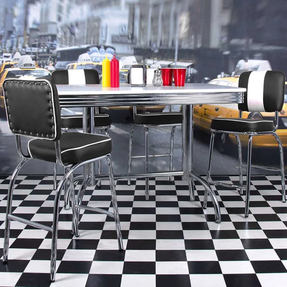 Wohnen Sitzgruppe<Schwarz Weißes Bartisch Set Barataria im Retro Diner Style (fünfteilig)