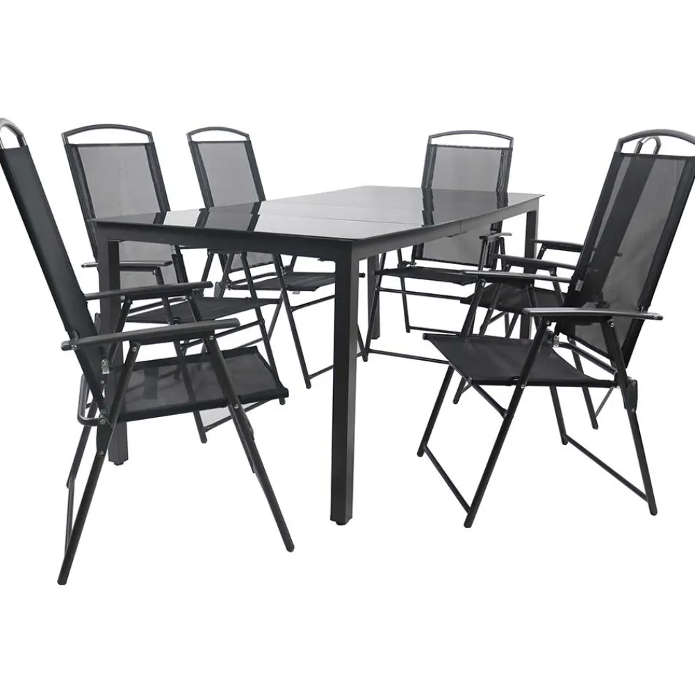 Wohnen Sitzgruppe<Schwarze Garten-Tischgruppe Set - Leni (siebenteilig)