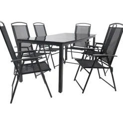 Wohnen Sitzgruppe<Schwarze Garten-Tischgruppe Set - Leni (siebenteilig)