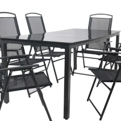 Wohnen Sitzgruppe<Schwarze Garten-Tischgruppe Set - Leni (siebenteilig)