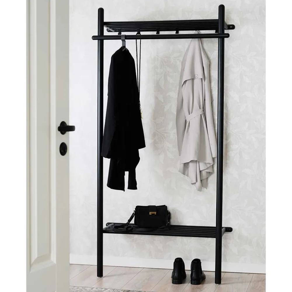 Wohnen Garderoben<Schwarze Holz Garderobe aus Eiche Massivholz - Evlinu