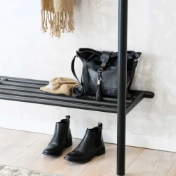 Wohnen Garderoben<Schwarze Holz Garderobe aus Eiche Massivholz - Evlinu