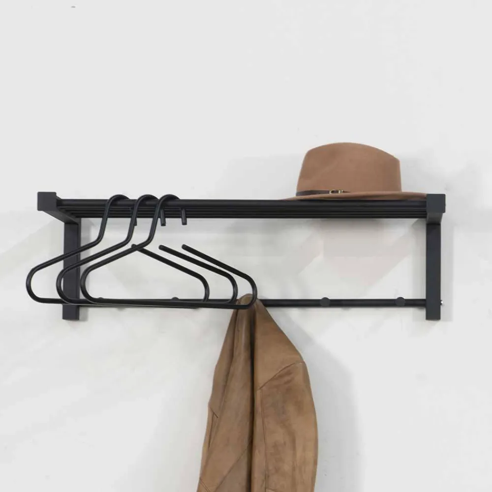 Wohnen Garderoben<Schwarze Stahl Wandgarderobe mit Hutablage - Tattra