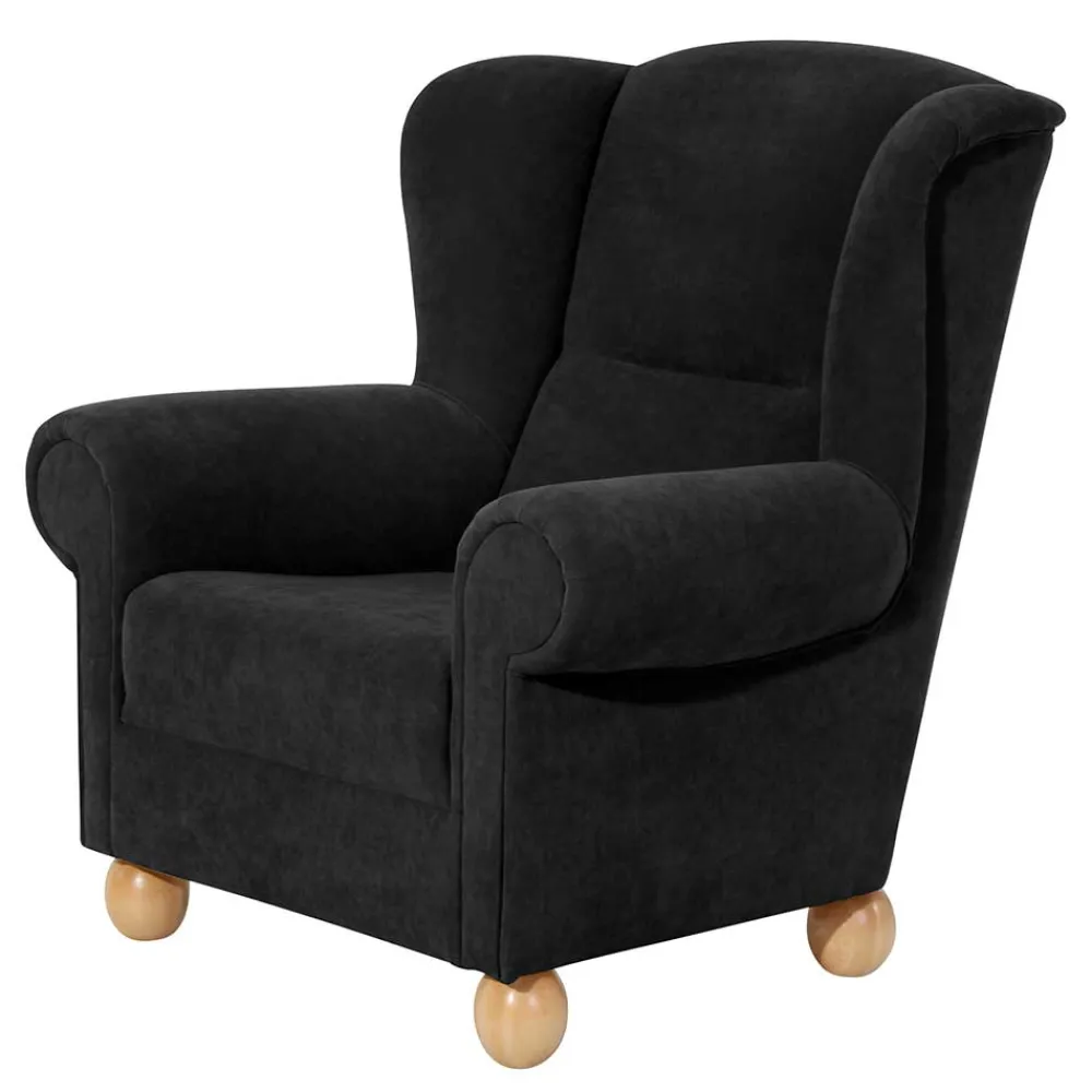 Wohnen Sessel<Schwarzer Velours Sessel mit Ohren - Bravassa