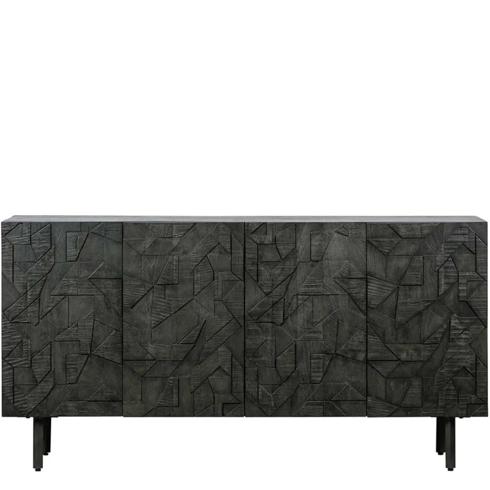 Wohnen Sideboards<Schwarzes Sideboard mit Schnitzereien Front - Eiken