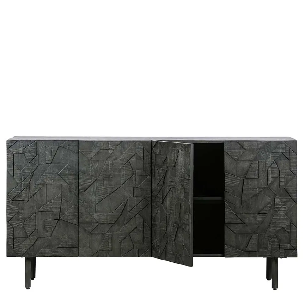 Wohnen Sideboards<Schwarzes Sideboard mit Schnitzereien Front - Eiken