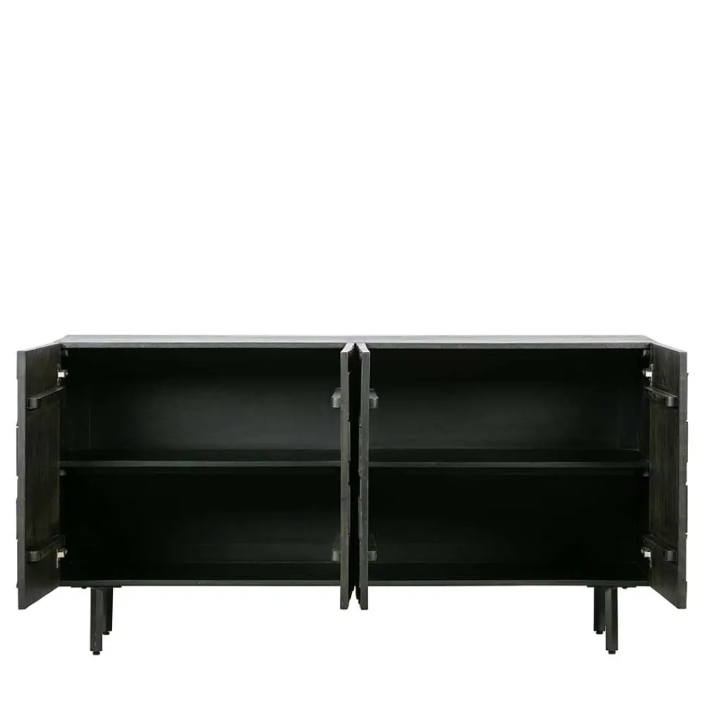 Wohnen Sideboards<Schwarzes Sideboard mit Schnitzereien Front - Eiken