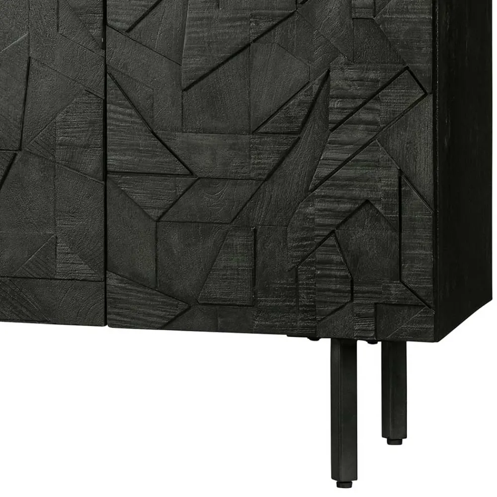 Wohnen Sideboards<Schwarzes Sideboard mit Schnitzereien Front - Eiken