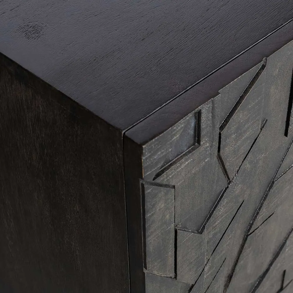 Wohnen Sideboards<Schwarzes Sideboard mit Schnitzereien Front - Eiken