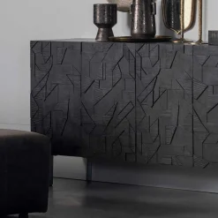 Wohnen Sideboards<Schwarzes Sideboard mit Schnitzereien Front - Eiken