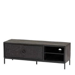 Wohnen Tv & Hifi-Möbel|Lowboards<Schwarzes TV Board mit Schnitzereien - Namibe