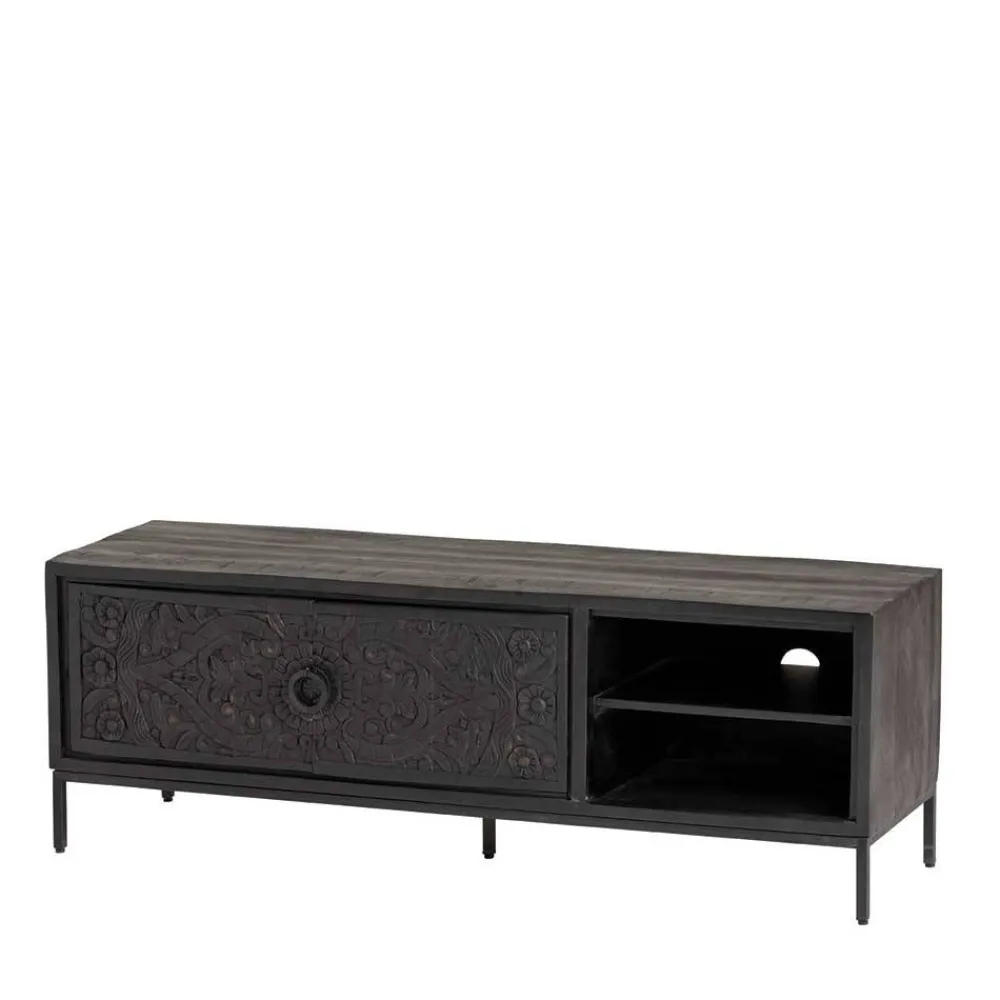 Wohnen Tv & Hifi-Möbel|Lowboards<Schwarzes TV Board mit Schnitzereien - Namibe