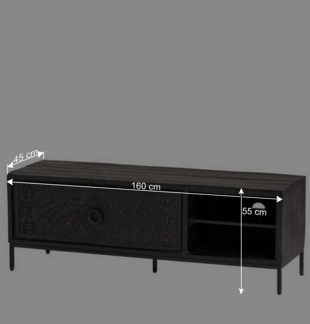 Wohnen Tv & Hifi-Möbel|Lowboards<Schwarzes TV Board mit Schnitzereien - Namibe