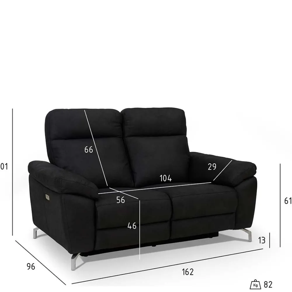 Wohnen Sofas<Schwarzes Zweier Sofa mit Relaxfunktion - Salma