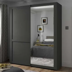 Wohnen Kleiderschränke<Schwebetürenschrank in Dunkelgrau foliert - Mataram