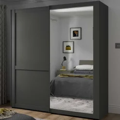 Wohnen Kleiderschränke<Schwebetürenschrank in Dunkelgrau foliert - Mataram