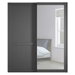 Wohnen Kleiderschränke<Schwebetürenschrank in Dunkelgrau foliert - Mataram