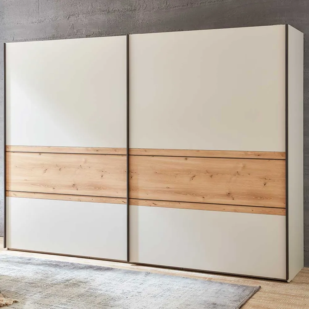 Wohnen Kleiderschränke<Schwebetürenschrank in Eiche Bianco & Beige - Kezmina