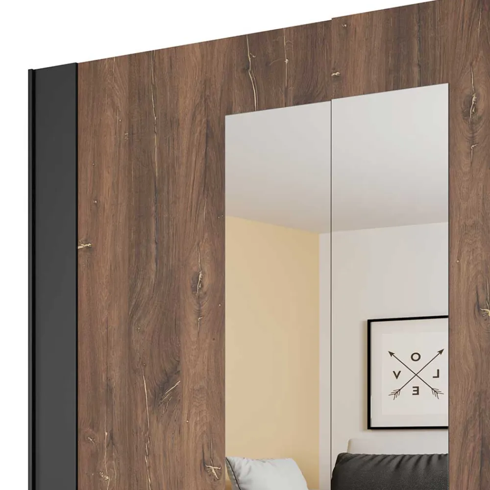 Wohnen Kleiderschränke<Schwebetürenschrank in Eiche Dunkel & Schwarz - Prabhaa
