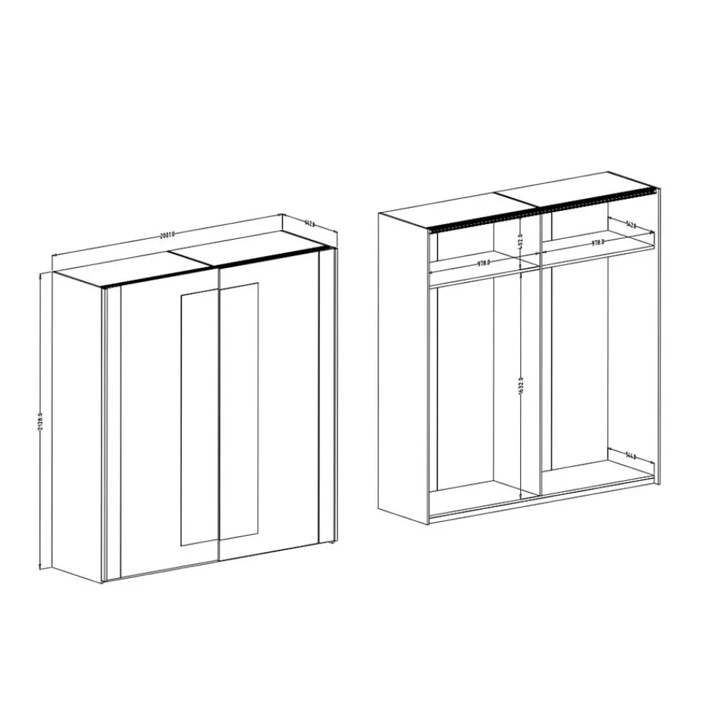 Wohnen Kleiderschränke<Schwebetürenschrank in Eiche Dunkel & Schwarz - Prabhaa