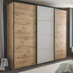 Wohnen Kleiderschränke|Schränke<Schwebetürenschrank in Grau und Wildeiche Hell - Simple