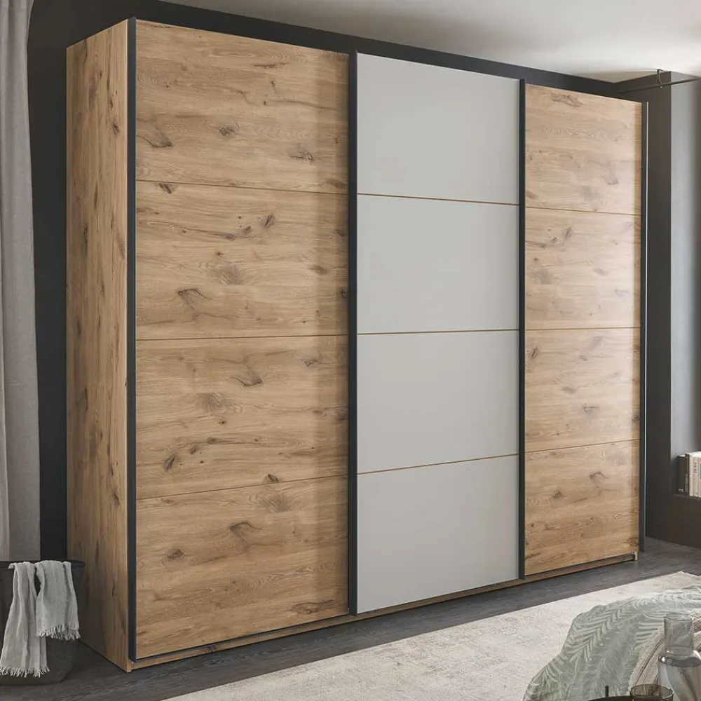 Wohnen Kleiderschränke|Schränke<Schwebetürenschrank in Grau und Wildeiche Hell - Simple