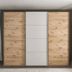 Wohnen Kleiderschränke|Schränke<Schwebetürenschrank in Grau und Wildeiche Hell - Simple