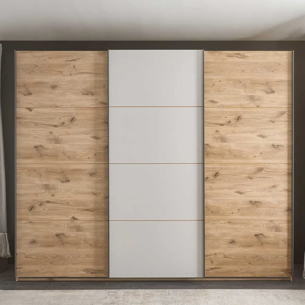 Wohnen Kleiderschränke|Schränke<Schwebetürenschrank in Grau und Wildeiche Hell - Simple