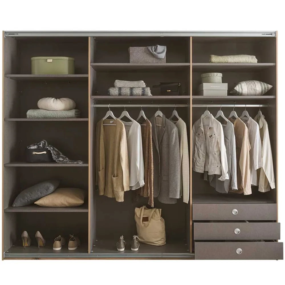 Wohnen Kleiderschränke|Schränke<Schwebetürenschrank in Grau und Wildeiche Hell - Simple