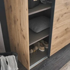 Wohnen Kleiderschränke|Schränke<Schwebetürenschrank in Grau und Wildeiche Hell - Simple