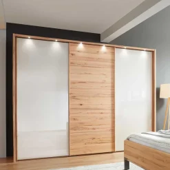 Wohnen Kleiderschränke|Schränke<Schwebetürenschrank in Kernbuche & Beige - Krofun